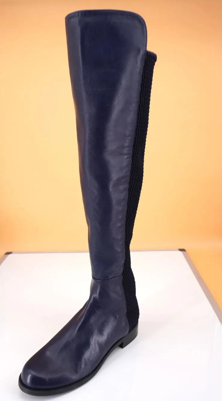 Stuart Weitzman 5050 Over The Knee Navy Blue Leather Stretch Boots SZ 6 New $975